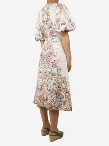 Zimmermann White puff-sleeved floral printed midi dress - size UK 8