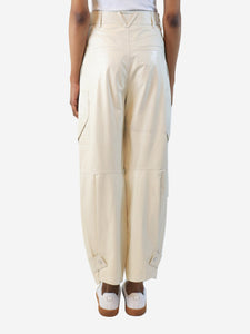 Bottega Veneta Cream leather barrel-leg cargo pants - size UK 4