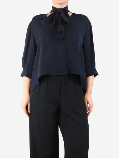 Navy blue silk blouse - size M Tops Morgane Le Fay 