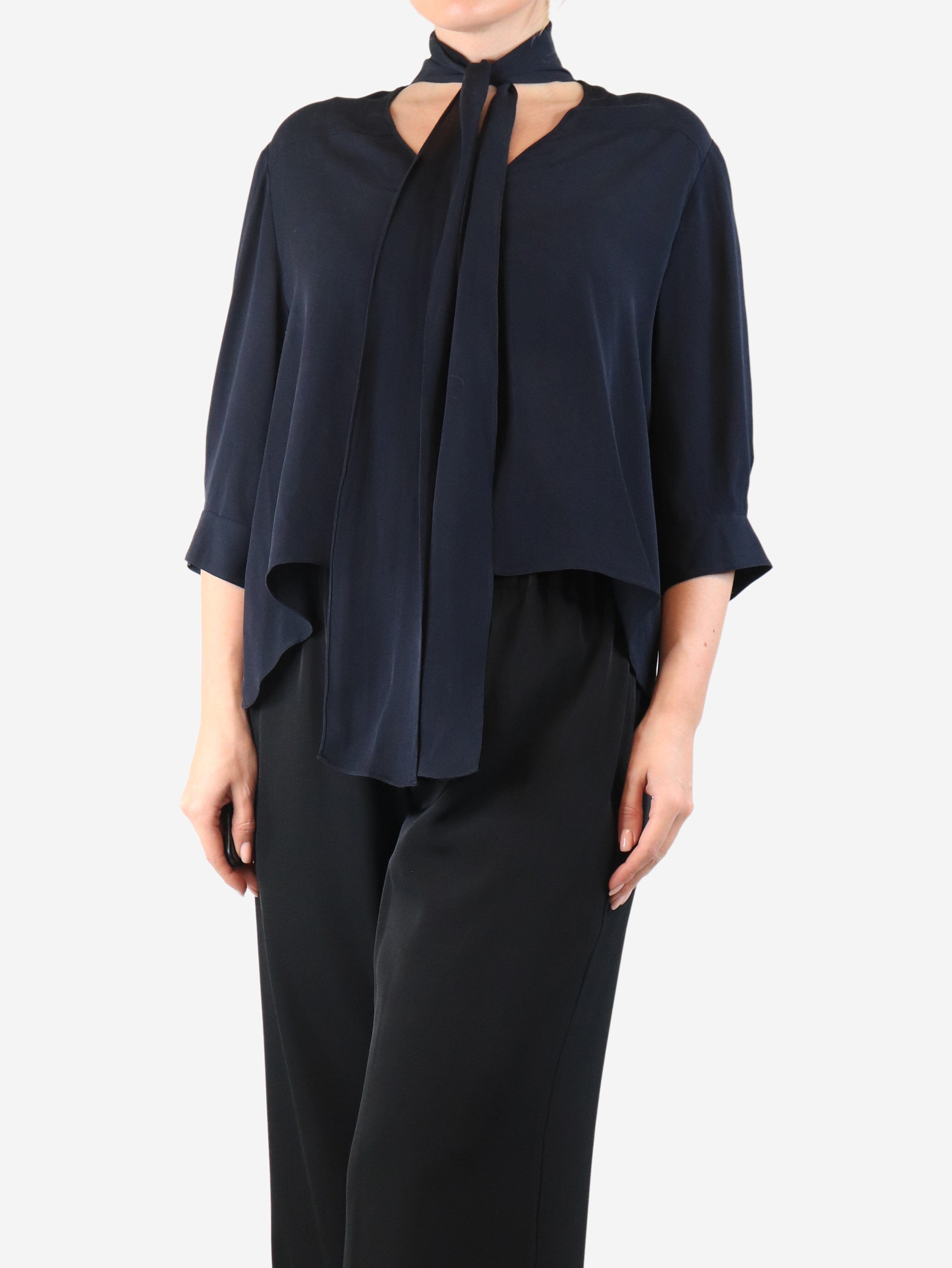 Navy blue silk blouse - size M Tops Morgane Le Fay 