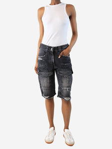 Givenchy Grey distressed denim cargo shorts - size UK 6