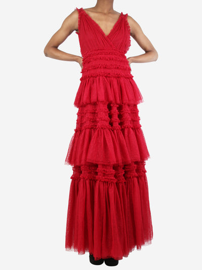 Dark red mesh tier dress - size UK 4 Dresses Needle & Thread 