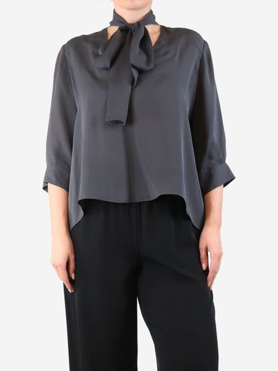 Dark grey silk v-neck blouse - size M Tops Morgane Le Fay 