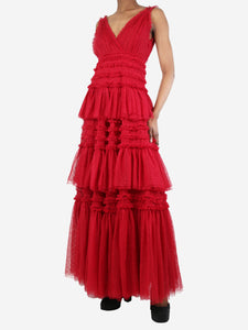 Needle & Thread Dark red mesh tier dress - size UK 4