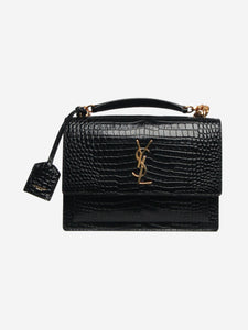 Saint Laurent Black croc-embossed leather Sunset bag