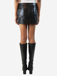 Saint Laurent Black leather button front mini skirt - size UK 6