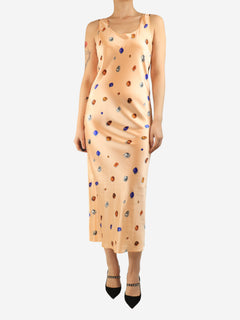 Peach silk sleeveless jewel-print slip dress - size UK 12 Dresses Sportmax 