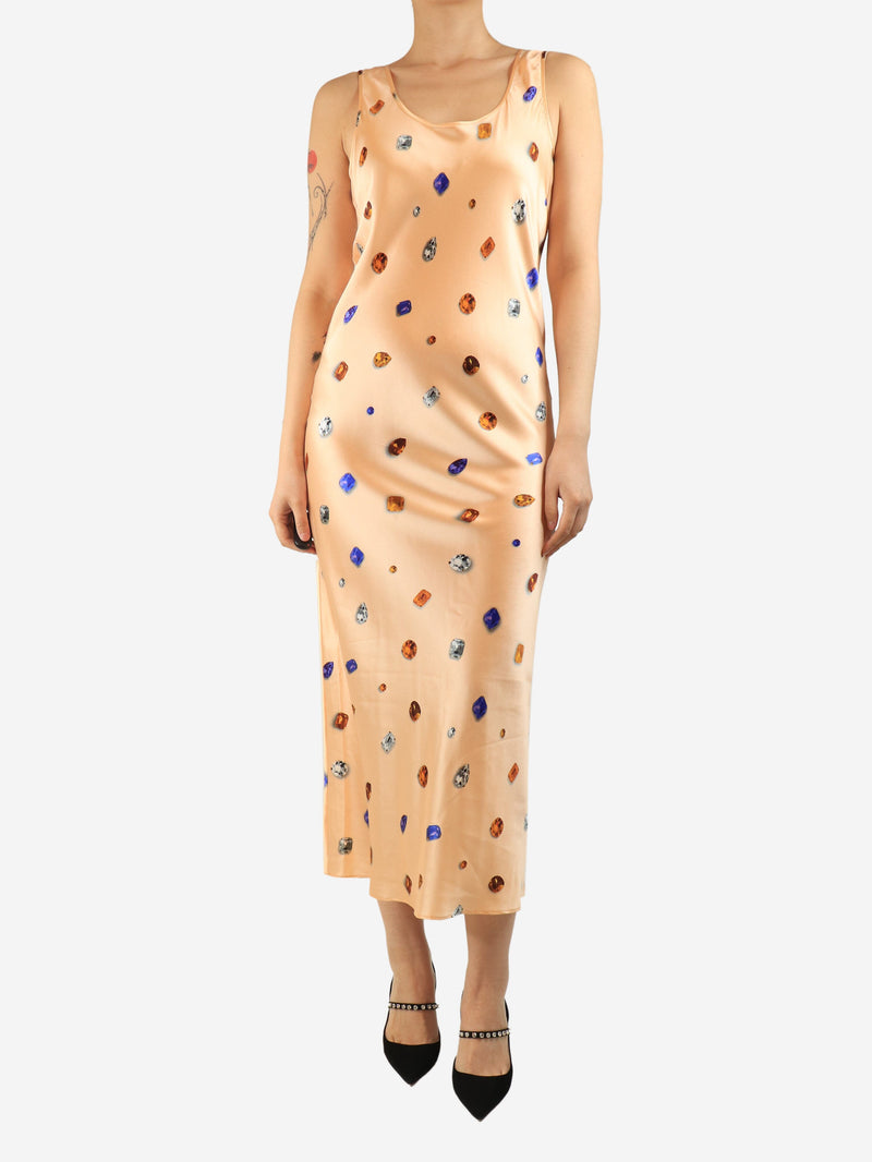 Peach silk sleeveless jewel-print slip dress - size UK 12 Dresses Sportmax 