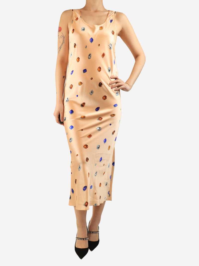 Peach silk sleeveless jewel-print slip dress - size UK 12 Dresses Sportmax 