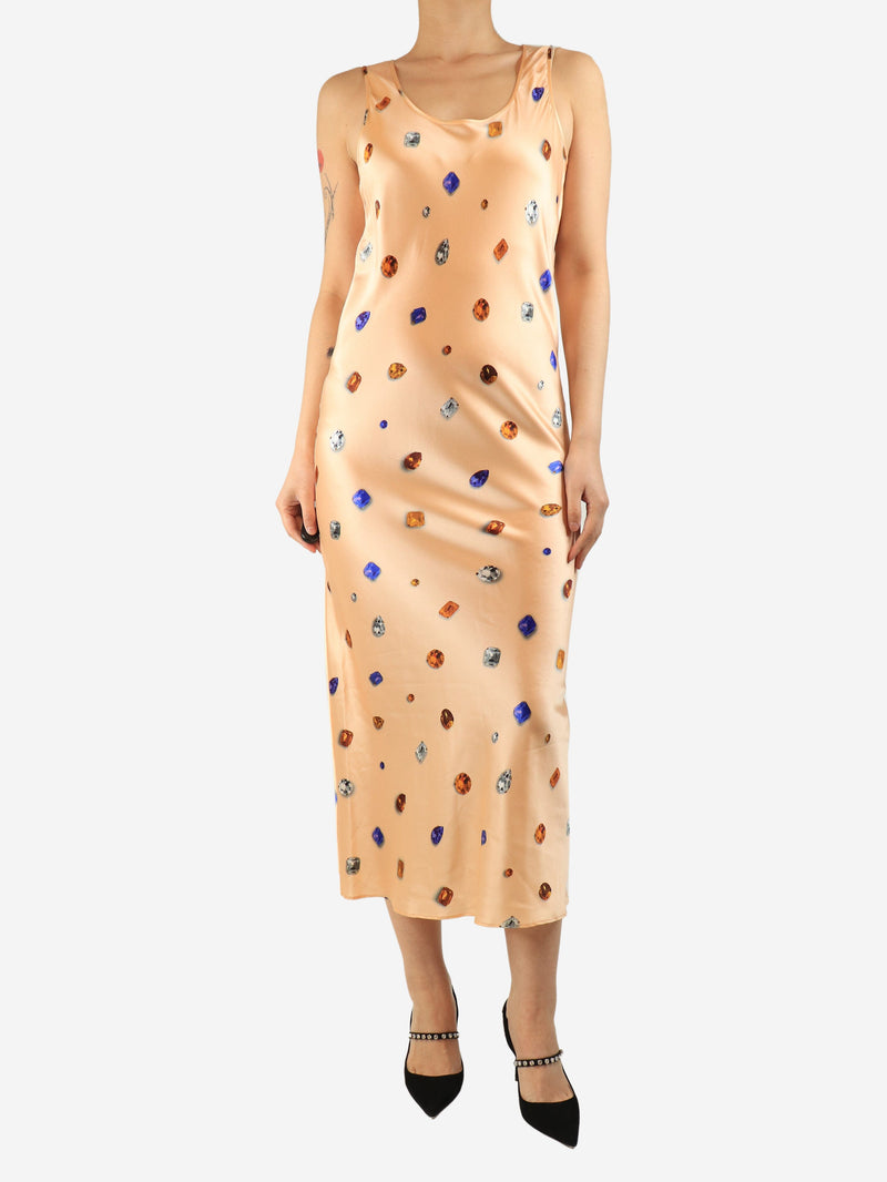Peach silk sleeveless jewel-print slip dress - size UK 12 Dresses Sportmax 