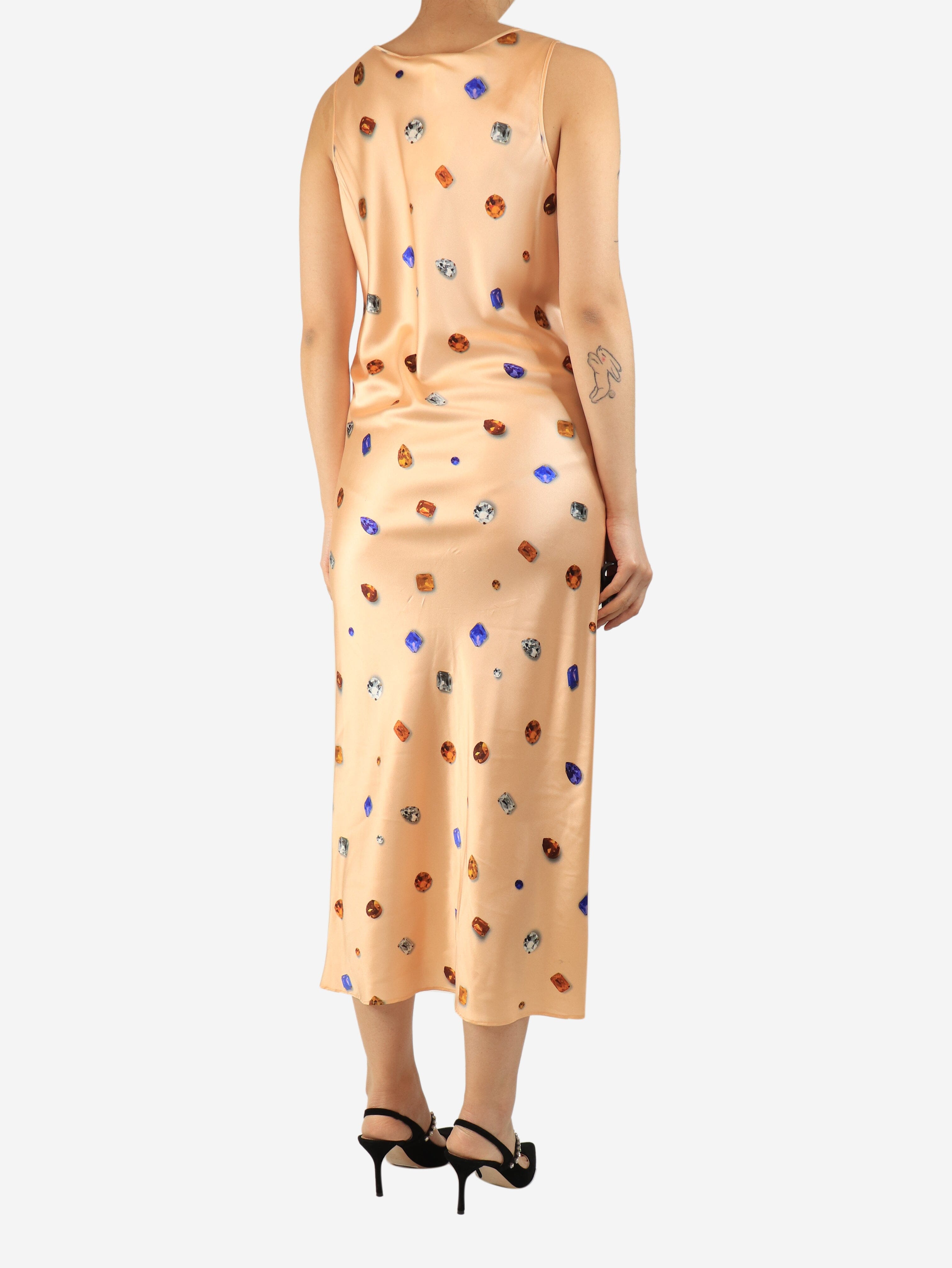 Peach silk sleeveless jewel-print slip dress - size UK 12 Dresses Sportmax 