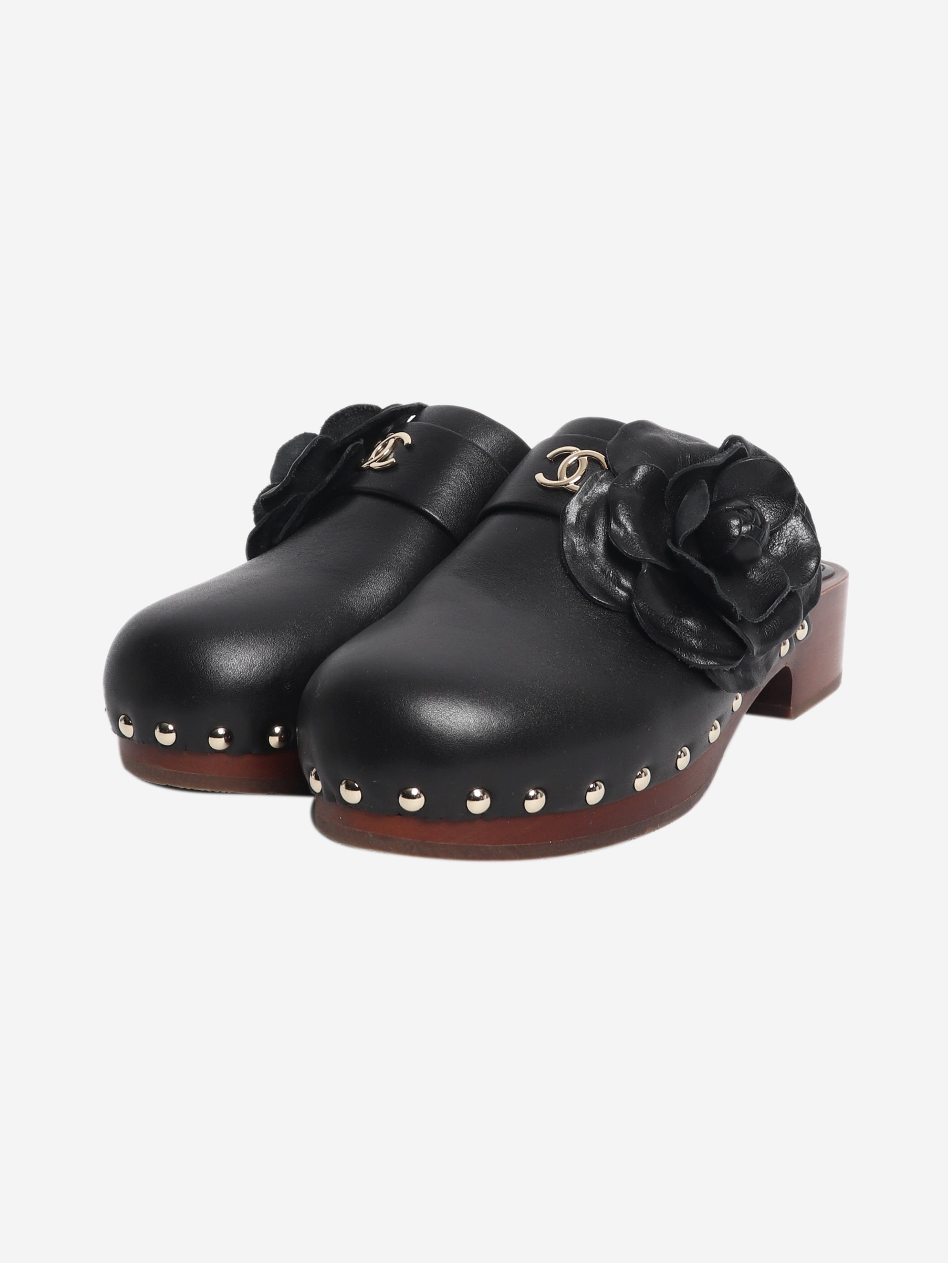 Black SS23 Camellia leather clogs - size EU 36 Heels Chanel 