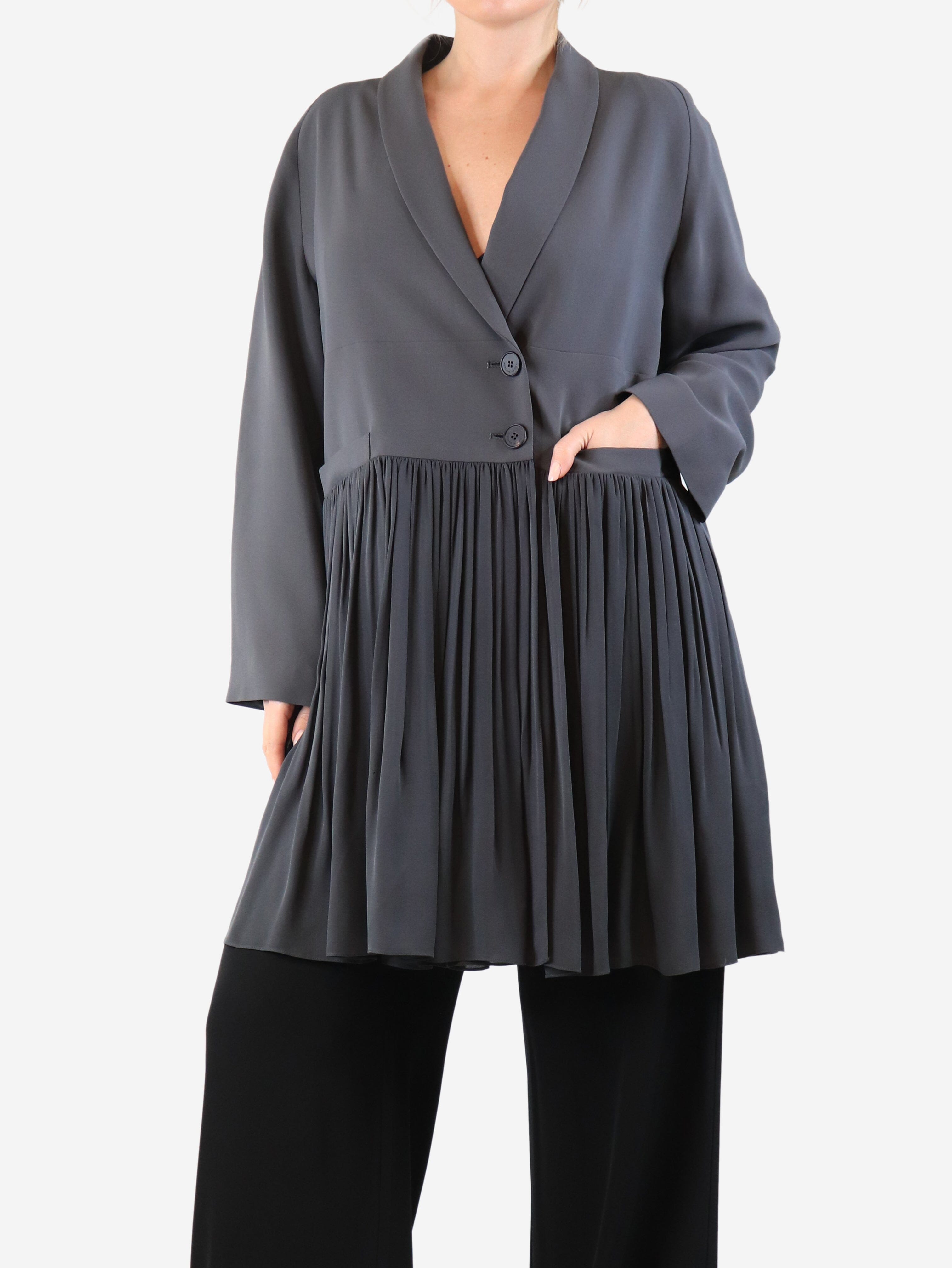 Dark grey pleated longline jacket - size M Coats & Jackets Morgane Le Fay 