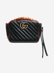 Gucci Black GG Marmont shoulder bag with bamboo handle