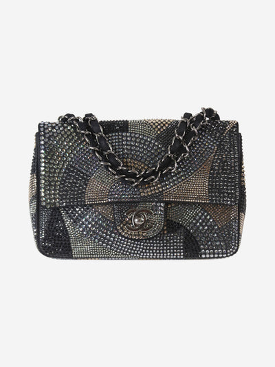 Black mini rectangle Swarvovski Crystals 2015 Classic Single Flap Cross-body bags Chanel 