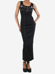 Alessandra Rich Black bejewelled denim maxi dress - size UK 6