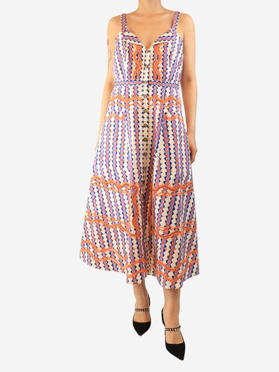 White and purple sleeveless floral midi dress - size UK 16 Dresses Saloni 
