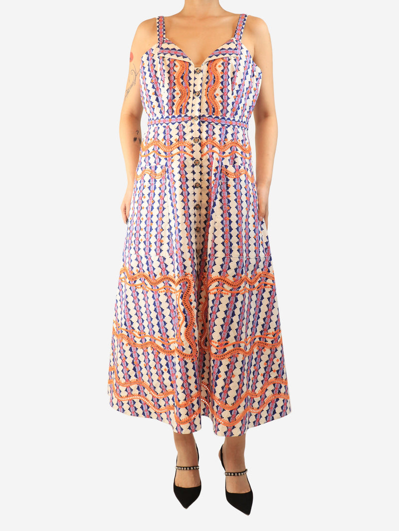 White and purple sleeveless floral midi dress - size UK 16 Dresses Saloni 