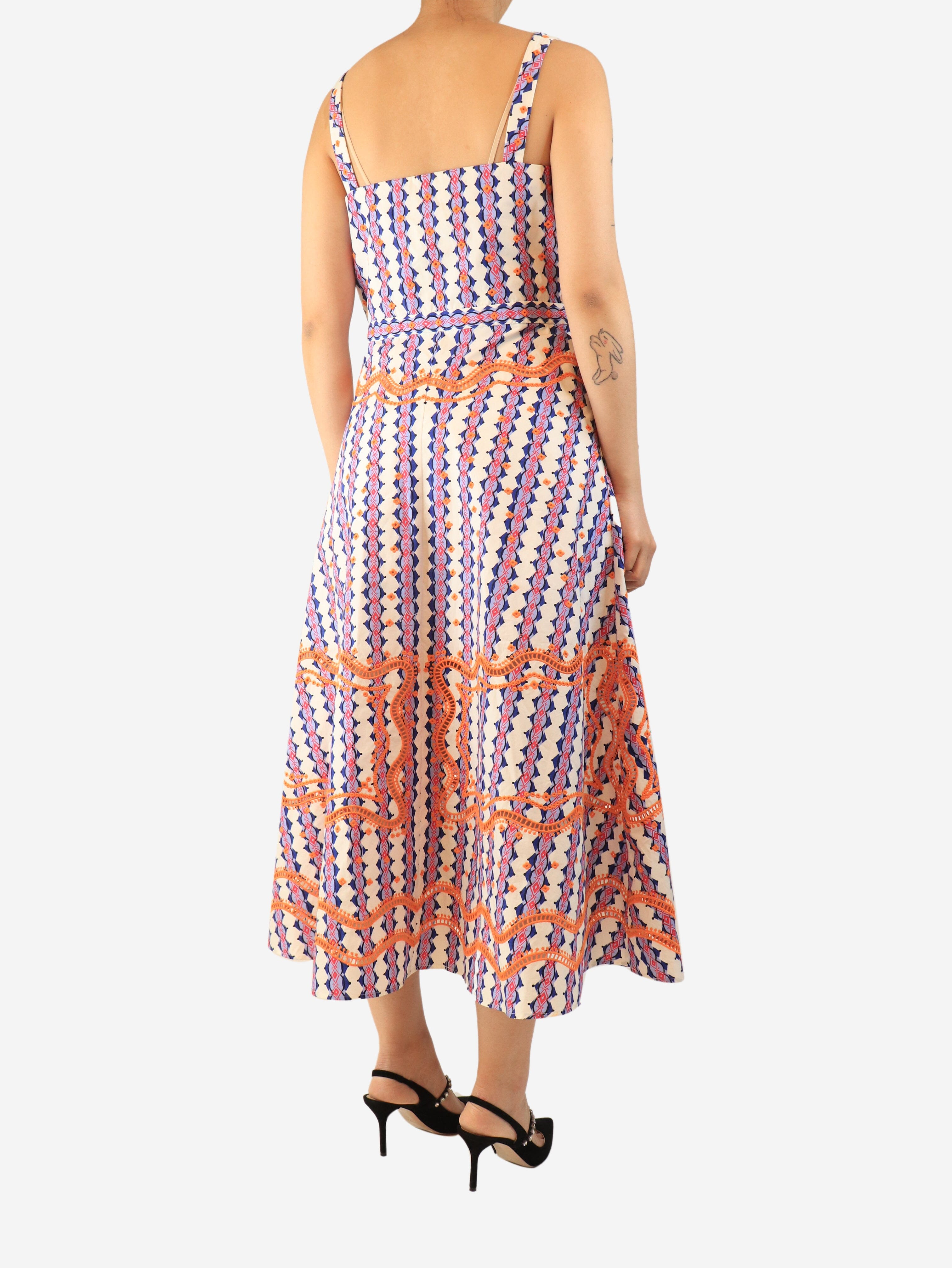 White and purple sleeveless floral midi dress - size UK 16 Dresses Saloni 