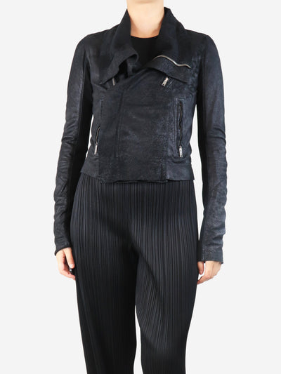 Black washed lamb leather biker jacket - size UK 8 Coats & Jackets Rick Owens 