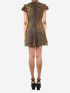 Saint Laurent Brown ruffled leopard print mini dress - size UK 6