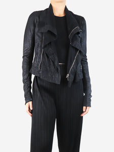 Rick Owens Black washed lamb leather biker jacket - size UK 8