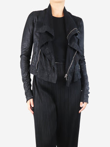 Rick Owens Black washed lamb leather biker jacket - size UK 8