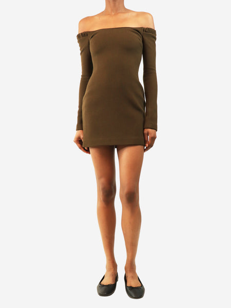 Khaki wool long sleeve mini dress - size XS product image