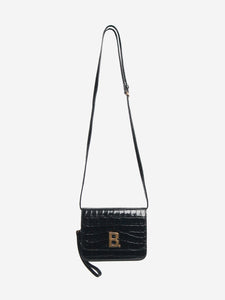 Balenciaga Black B small crocskin shoulder bag