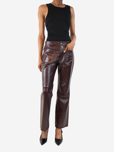 Chloe Deep mahogany mid-rise leather flared trousers - size UK 10