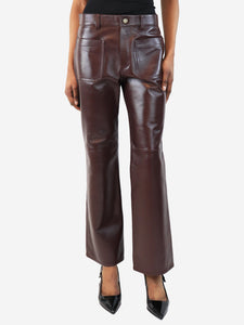 Chloe Deep mahogany mid-rise leather flared trousers - size UK 10