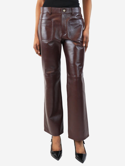 Chloe Deep mahogany mid-rise leather flared trousers - size UK 10 Trousers Chloe 