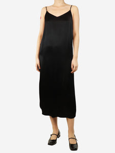 Ganni Black satin midi slip dress - size UK 8