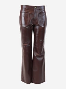 Chloe Deep mahogany mid-rise leather flared trousers - size UK 10
