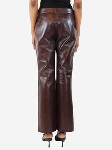 Chloe Deep mahogany mid-rise leather flared trousers - size UK 10