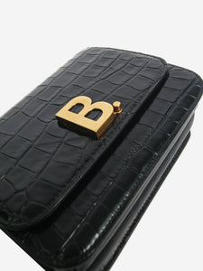 Balenciaga Black B small crocskin shoulder bag