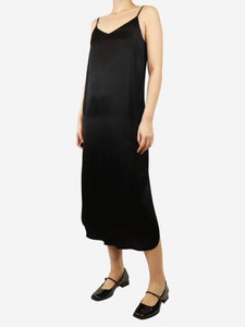 Ganni Black satin midi slip dress - size UK 8