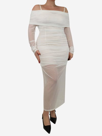 White ruched mesh dress with matching slip - UK 18 Dresses Dolce & Gabbana 