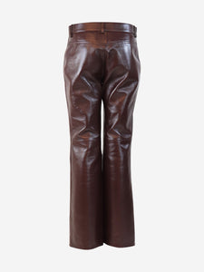 Chloe Deep mahogany mid-rise leather flared trousers - size UK 10
