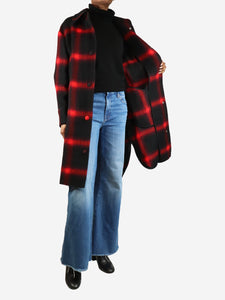 Stella McCartney Red and black check wool coat - size UK 2