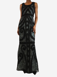 Carolina Herrera Black and duck egg sequin tulle whip-stitch maxi dress - size UK 6