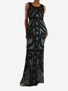 Carolina Herrera Black and duck egg sequin tulle whip-stitch maxi dress - size UK 6