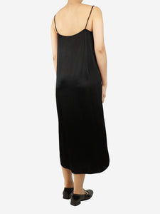 Ganni Black satin midi slip dress - size UK 8