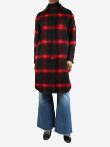 Stella McCartney Red and black check wool coat - size UK 2