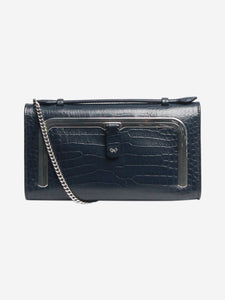 Anya Hindmarch Marine blue mini Postbox bag in croc leather