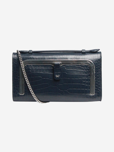 Marine blue mini Postbox bag in croc leather Cross-body bags Anya Hindmarch 