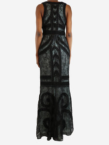 Carolina Herrera Black and duck egg sequin tulle whip-stitch maxi dress - size UK 6