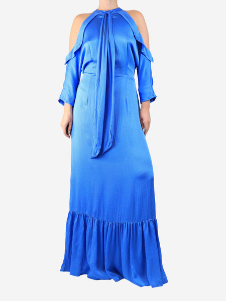 Blue silk maxi dress - size UK 14 product image