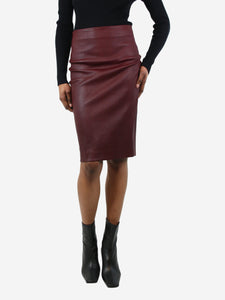 Theory Burgundy leather pencil skirt - size UK 6