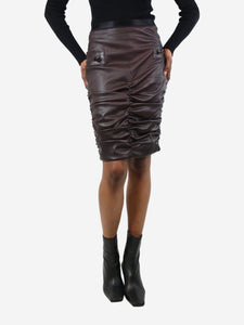 Tom Ford Burgundy leather ruched skirt - size UK 6